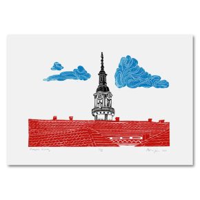 Veszprémi tűztorony linómetszet